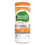 SEVENTH GENERATION Towels & Wipes, White, Cloth-Like, Surface Disinfecting, 35 Wipes, 7" x 8", Lemongrass Citrus 22812EA